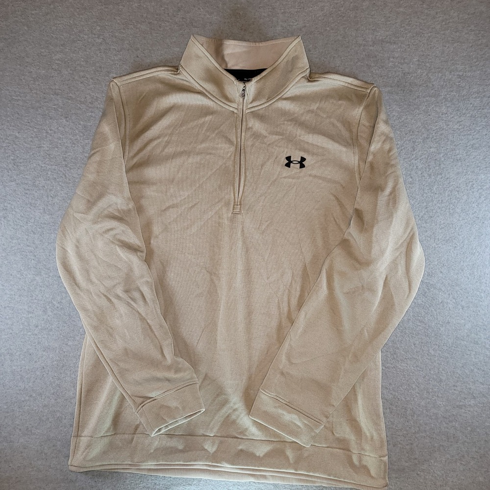 Under Armour Golf ColdGear Mens XL Tan Khaki 1/4 Zip Pullover Sweatshirt Loose